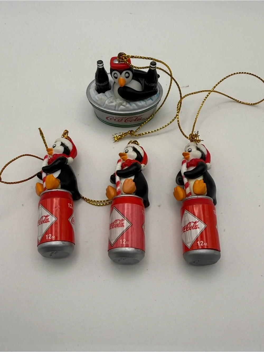 Coca Cola Red Black White Penguin Bottle Ornaments Set